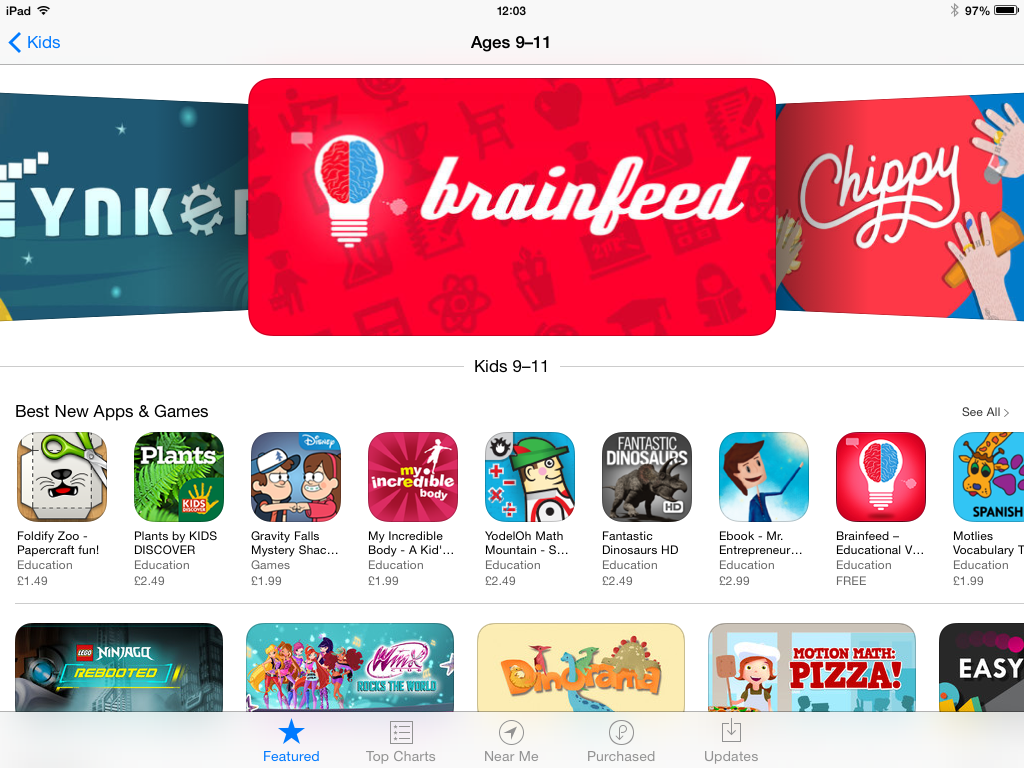 Main banner for Kids 9-11 in the UK App Store — April 27, 2014