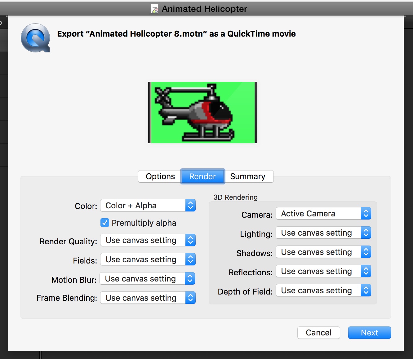 Export settings